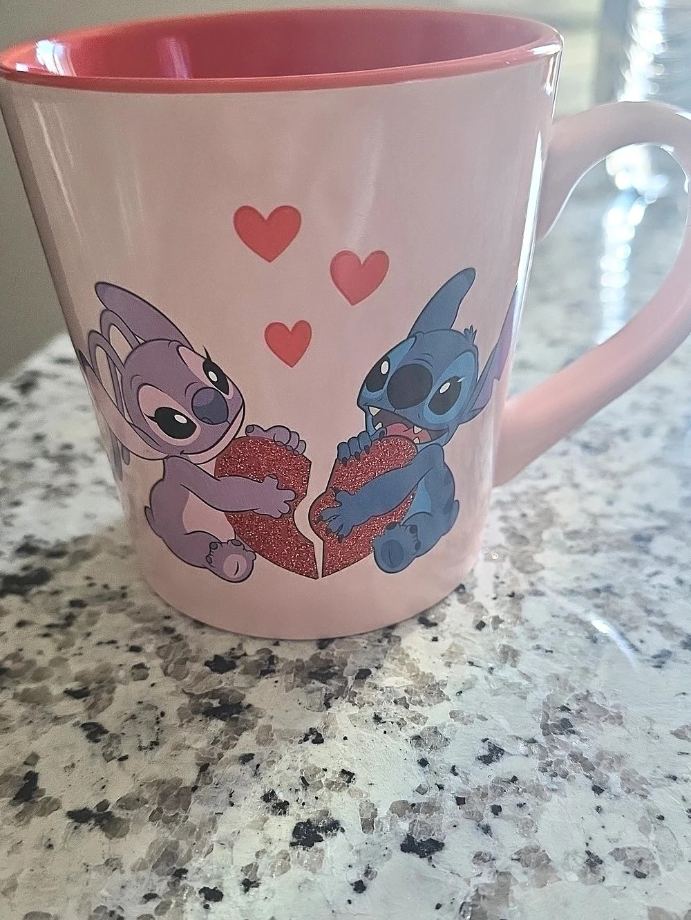 Disney Stitch and Angel True Love 15 oz Ceramic Mug, Pink & Red